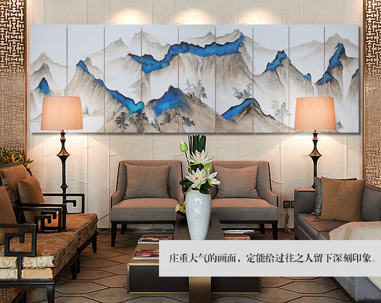 新中式会议室酒店山水风景壁画 大型高端定制巨幅手绘装饰画 南山